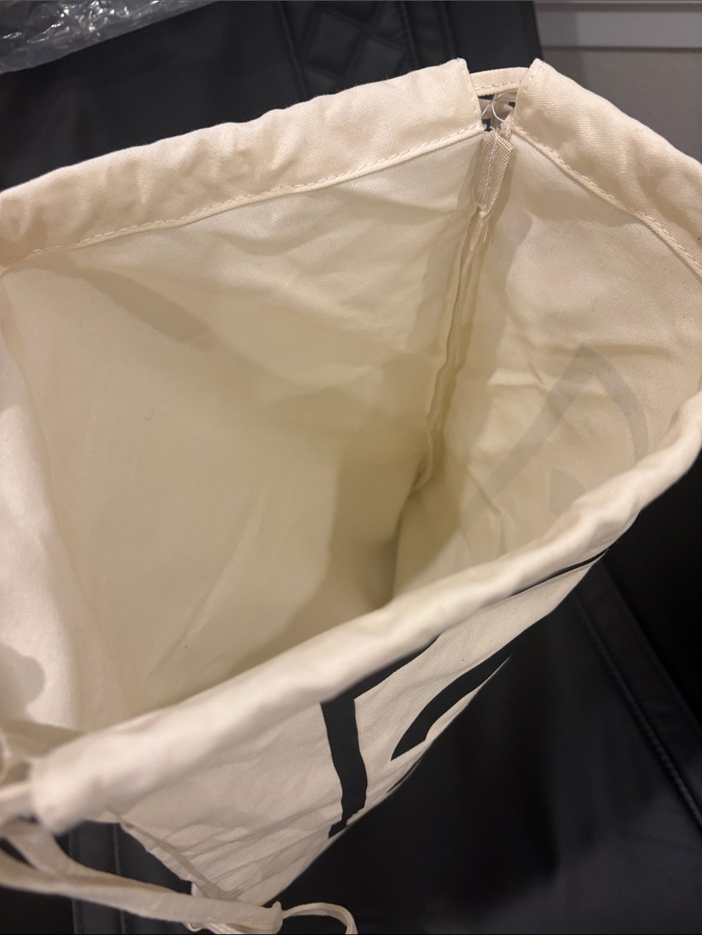 NWT Fashion Canvas Cream Drawstring Backpack with Black Logo - Picture 5 of 8